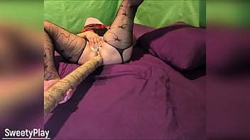 Ass fuck with wooden log cum covered wife to anal orgasm