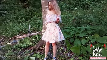 Tender beauty with big tits fingering pussy in park and orgasms hot outdoor solo