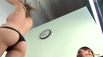 Cuckold husband enjoys watching his blonde tattooed wife getting penetrated by a big black cock in all kinds of positions after she gives him a blowjob while down on her knees