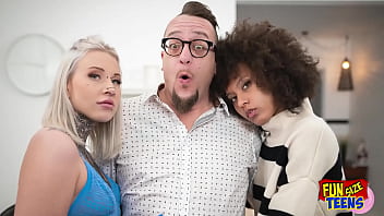 Funsize teens an interracial threesome with two petite babes