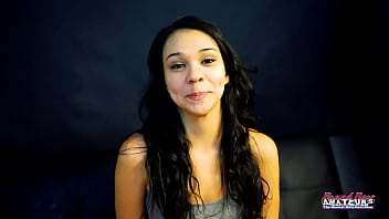 Cute brunette sabrina masturbates and blows a juicy cock to get jizzed