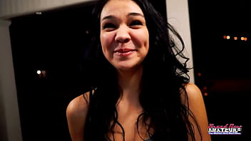 Cute brunette sabrina masturbates and blows a juicy cock to get jizzed