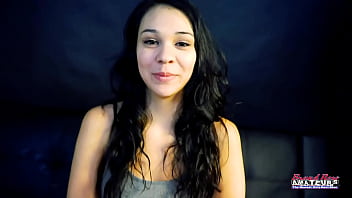 Cute brunette sabrina masturbates and blows a juicy cock to get jizzed