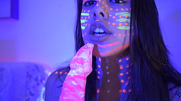 Naughty blowjob to a big shape dildo