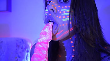 Naughty blowjob to a big shape dildo