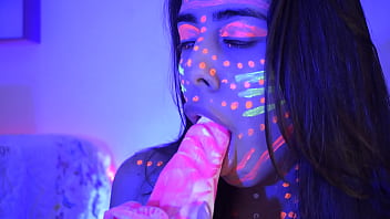 Naughty blowjob to a big shape dildo