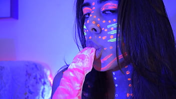 Naughty blowjob to a big shape dildo