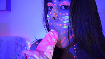 Naughty blowjob to a big shape dildo