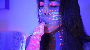 Naughty blowjob to a big shape dildo