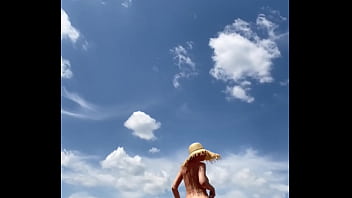 Sexy stepmother walks naked in the field