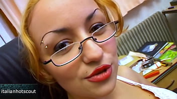 Blonde girl with glasses is a real slut