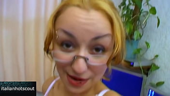 Blonde girl with glasses is a real slut