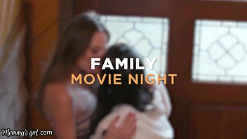 Step family 3 way movie night with her girlfriend