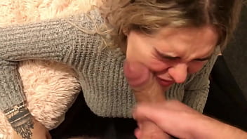 Blonde babe sucks cock and then drinks coffee with cum