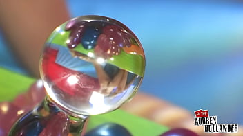 Liv’s shaved slit drips as audrey pounds her asshole