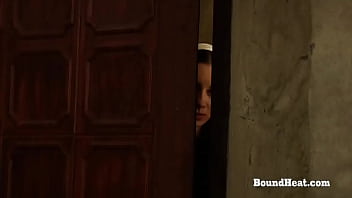 Busty curvy lesbian slave enjoys in fingering and touching with mistress