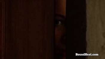 Busty curvy lesbian slave enjoys in fingering and touching with mistress