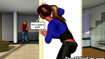 Hot 3d blonde babe sucks cock in the bathroom