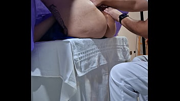 The gynecological exam ends with the patient's orgasm and the doctor's cumshot