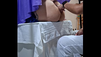 The gynecological exam ends with the patient's orgasm and the doctor's cumshot