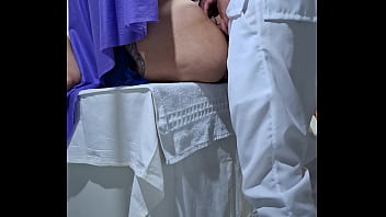 The gynecological exam ends with the patient's orgasm and the doctor's cumshot