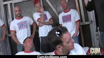 Black chick blows group of white cocks 9