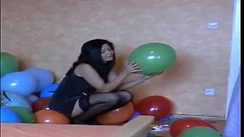 Sexy girl pop balloons more on