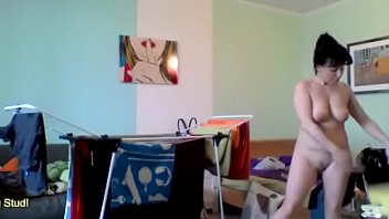 Chubby cougar nataly folds laundry nude