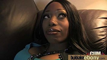 Ebony babe sucks group of white guys 13