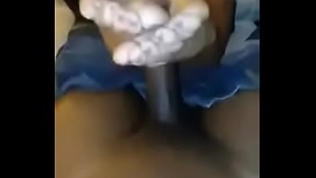 Black footjob showing soles