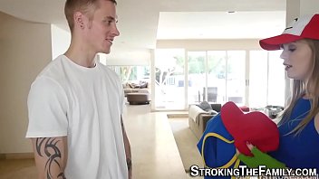 Sexy teen sucks stepbrothers cock and gets fucked for facial