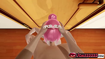Seductive reception anime girl in pink rule34 animation featuring handjob for huge cock deepthroat near wall and no hands blowjob cum on face a lot of sperm in honey select 2