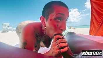 Welcome to miami pornstar gia lovely sucks louie smalls on a public beach at kingbbc