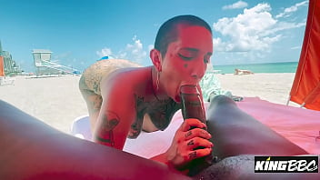 Welcome to miami pornstar gia lovely sucks louie smalls on a public beach at kingbbc