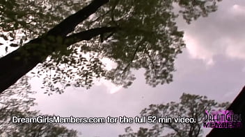 Petite brunette cutie masturbates outdoors