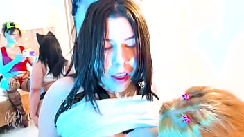 Skinny blonde gets naughty with two curvy friends – wild lesbian threesome