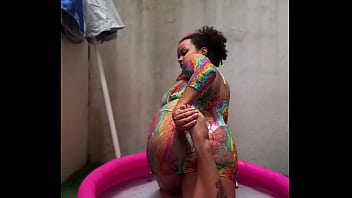 Bbw yoga in a mini pool farts