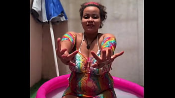 Bbw yoga in a mini pool farts