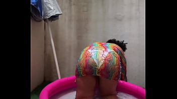 Bbw yoga in a mini pool farts