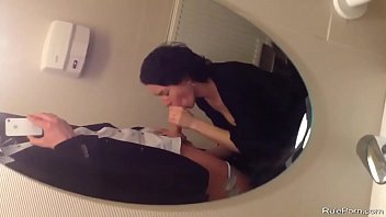 Short haired wife sucks a cock in the bathroom