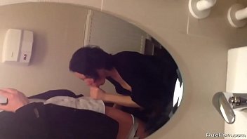 Short haired wife sucks a cock in the bathroom
