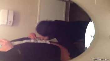 Short haired wife sucks a cock in the bathroom