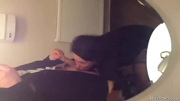 Short haired wife sucks a cock in the bathroom