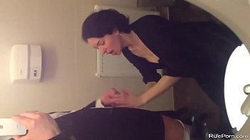 Short haired wife sucks a cock in the bathroom