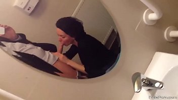 Short haired wife sucks a cock in the bathroom
