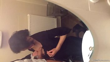 Short haired wife sucks a cock in the bathroom