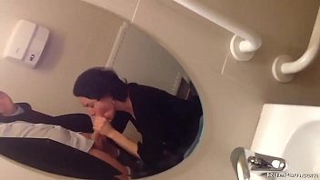 Short haired wife sucks a cock in the bathroom