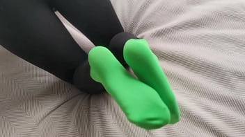 Sockjob in bright green ankle socks
