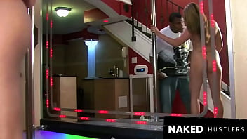 Tongue ring blonde stripper sucking and fucking a customer