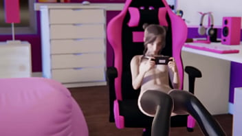 Teen watching tiqtok in her room